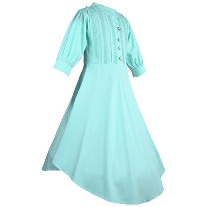 Girls Solid Fit and Flare Bell Sleeve Frock Dress