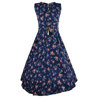 Girls Floral Print Rayon A-Line Casual Dress