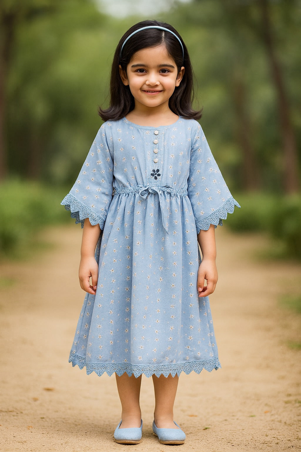 Girls Floral Print Kimono Sleeve Fit and Flare Frock Dress