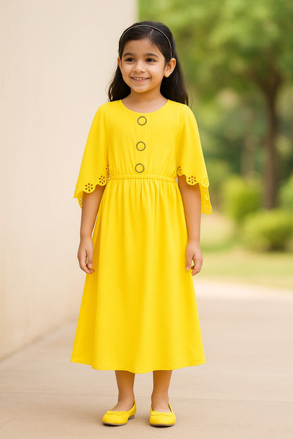 Girls Solid Kimono Sleeve Fit and Flare Frock Dress