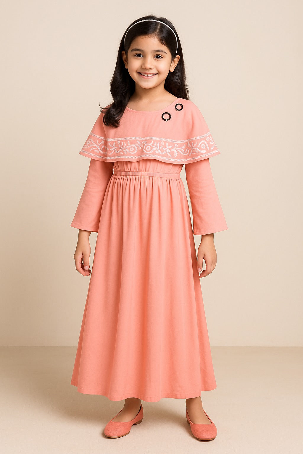Girls Embroidered Bell Sleeve Fit and Flare Frock Dress