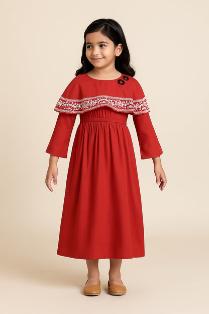 Girls Embroidered Bell Sleeve Fit and Flare Frock Dress