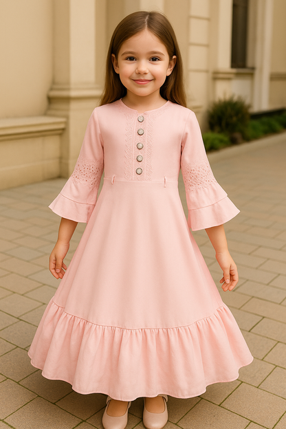Girls Embroidered Bell Sleeve Fit and Flare Frock Dress