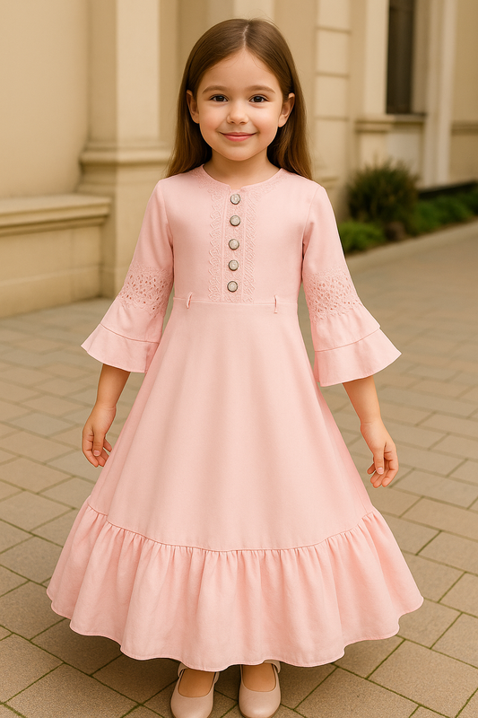 Girls Embroidered Bell Sleeve Fit and Flare Frock Dress
