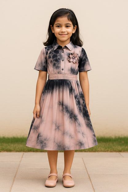 Girls Solid Cap Sleeve High Neck Fit and Flare Frock Dress