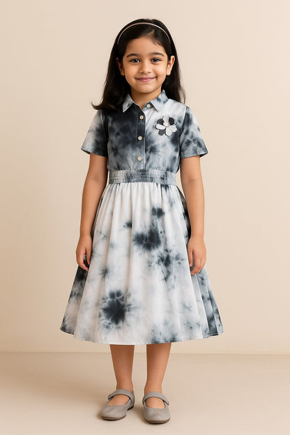 Girls Solid Cap Sleeve High Neck Fit and Flare Frock Dress