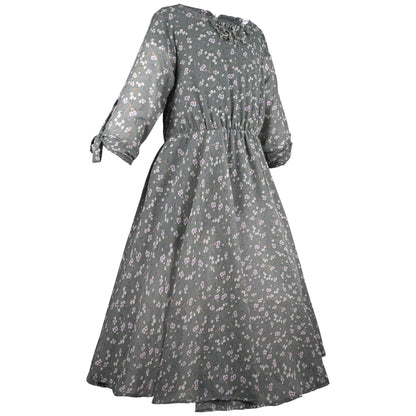 Girls Floral Print Bell Sleeve Fit and Flare Frock Dress