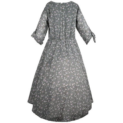 Girls Floral Print Bell Sleeve Fit and Flare Frock Dress