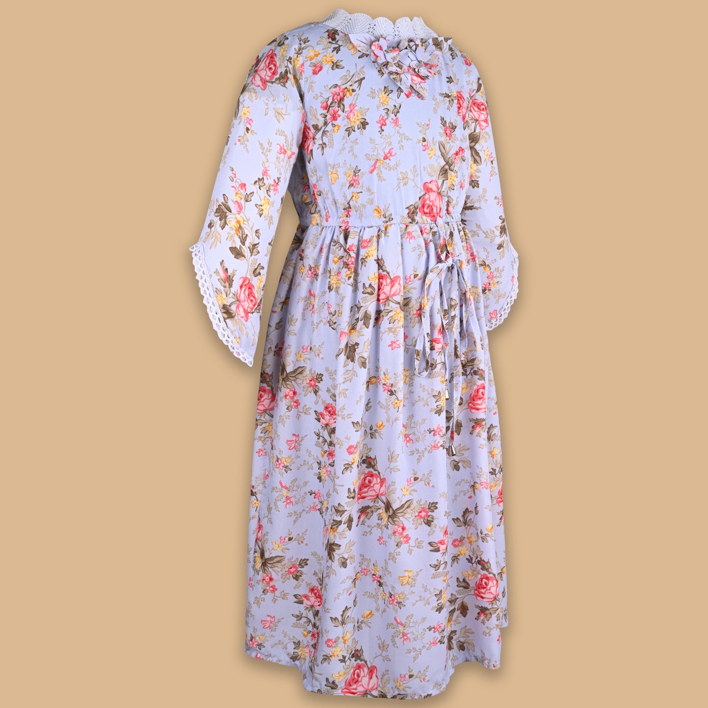 Girls 3/4th Sleeve Floral Print Fit and Flare Frock Dress