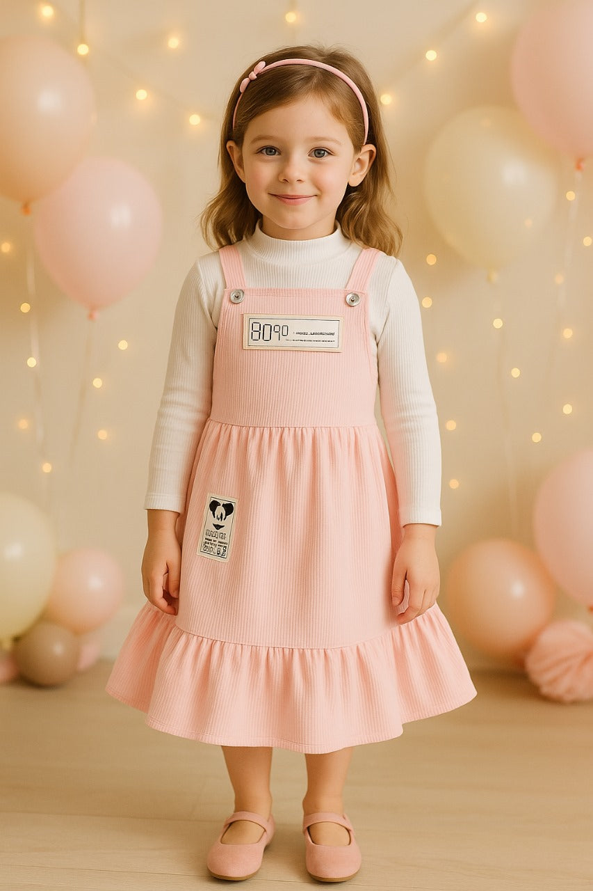 Girls Printed Top and Pinafore Dungaree Set