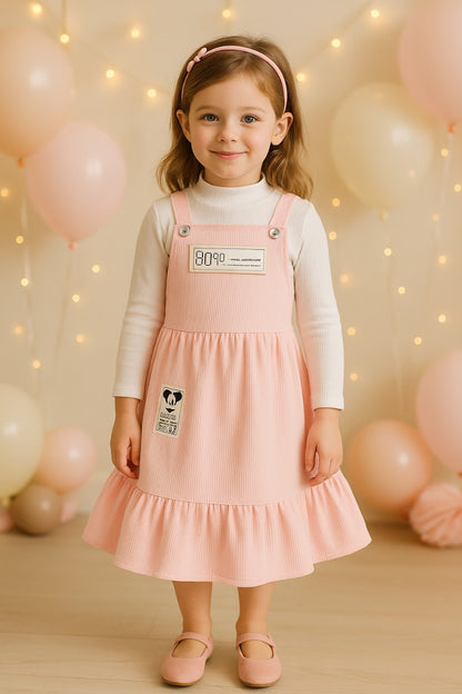 Girls Printed Top and Pinafore Dungaree Set