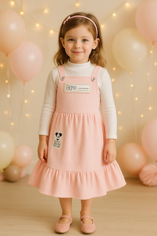 Girls Printed Top and Pinafore Dungaree Set