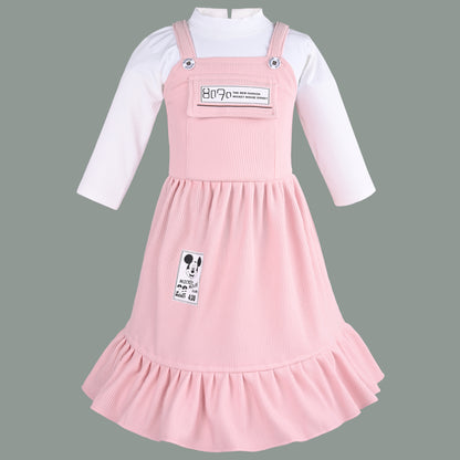 Girls Printed Top and Pinafore Dungaree Set