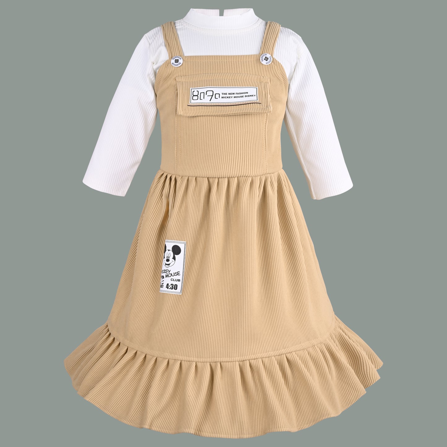 Girls Printed Top and Pinafore Dungaree Set