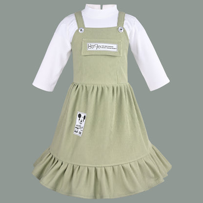 Girls Printed Top and Pinafore Dungaree Set