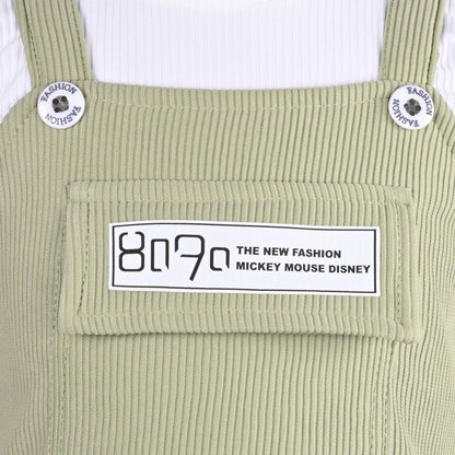 Girls Printed Top and Pinafore Dungaree Set