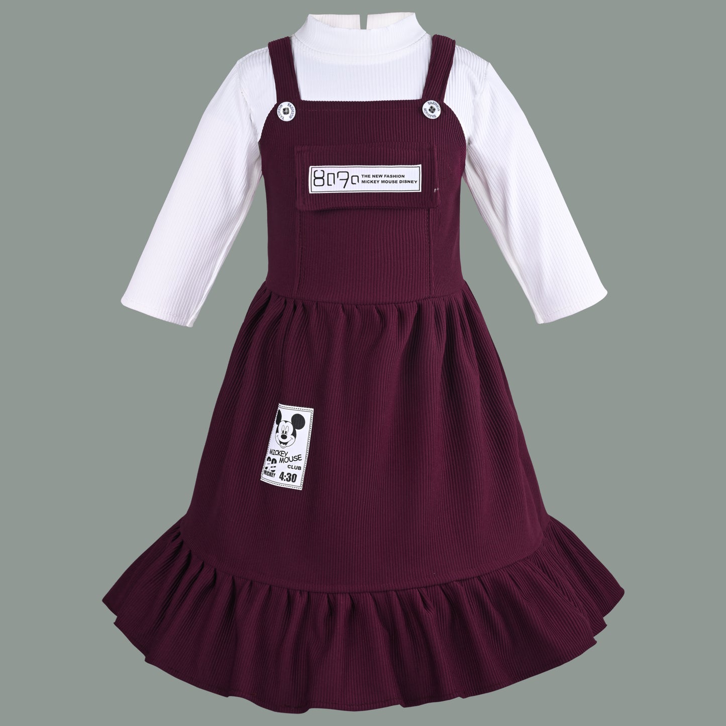 Girls Printed Top and Pinafore Dungaree Set