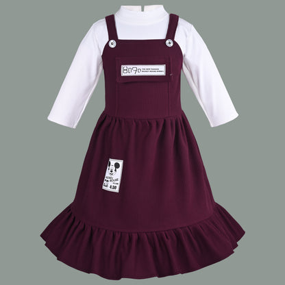 Girls Printed Top and Pinafore Dungaree Set