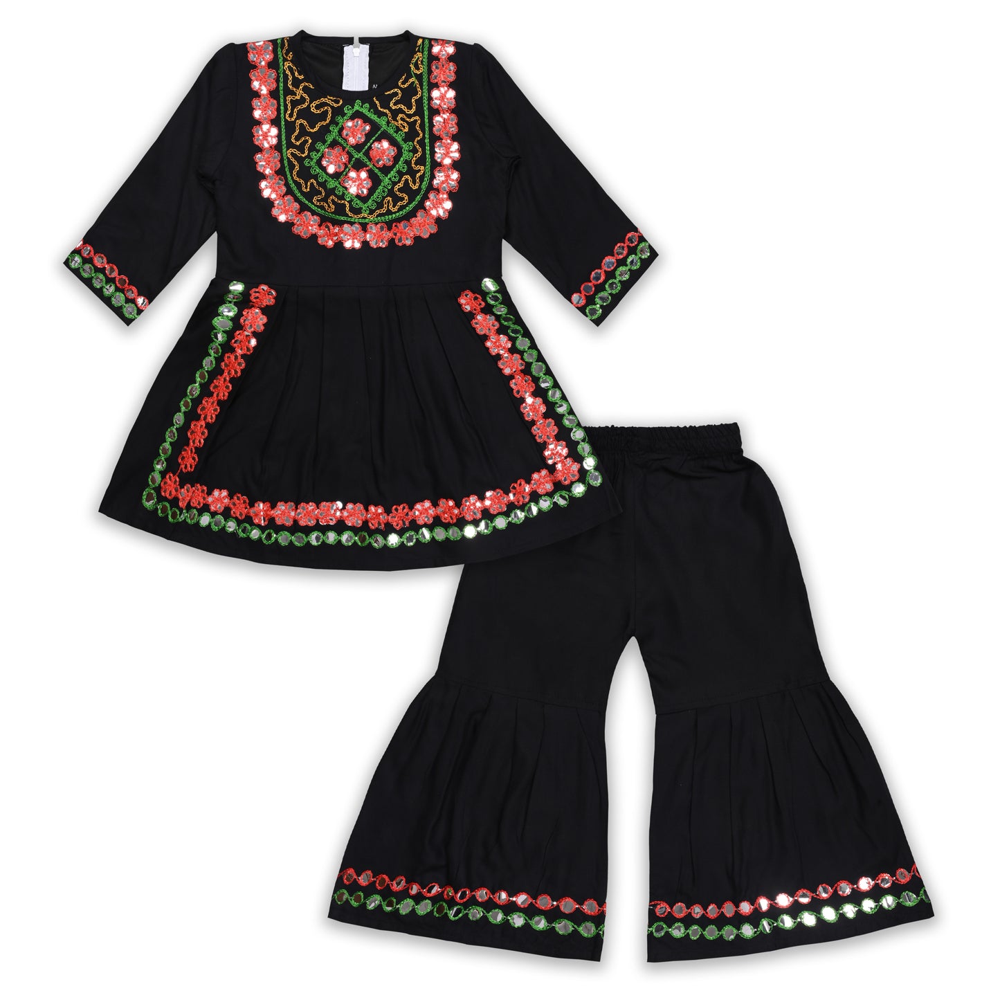 Girls Satin Kurti with Sharara Pants Set