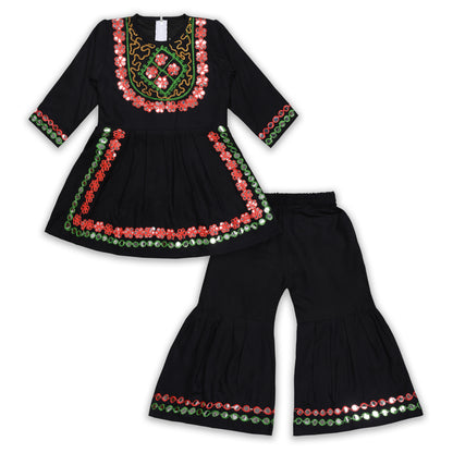 Girls Satin Kurti with Sharara Pants Set