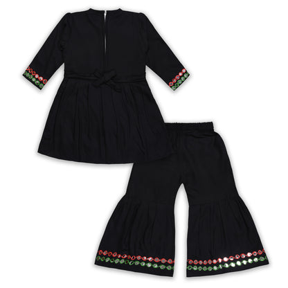 Girls Satin Kurti with Sharara Pants Set