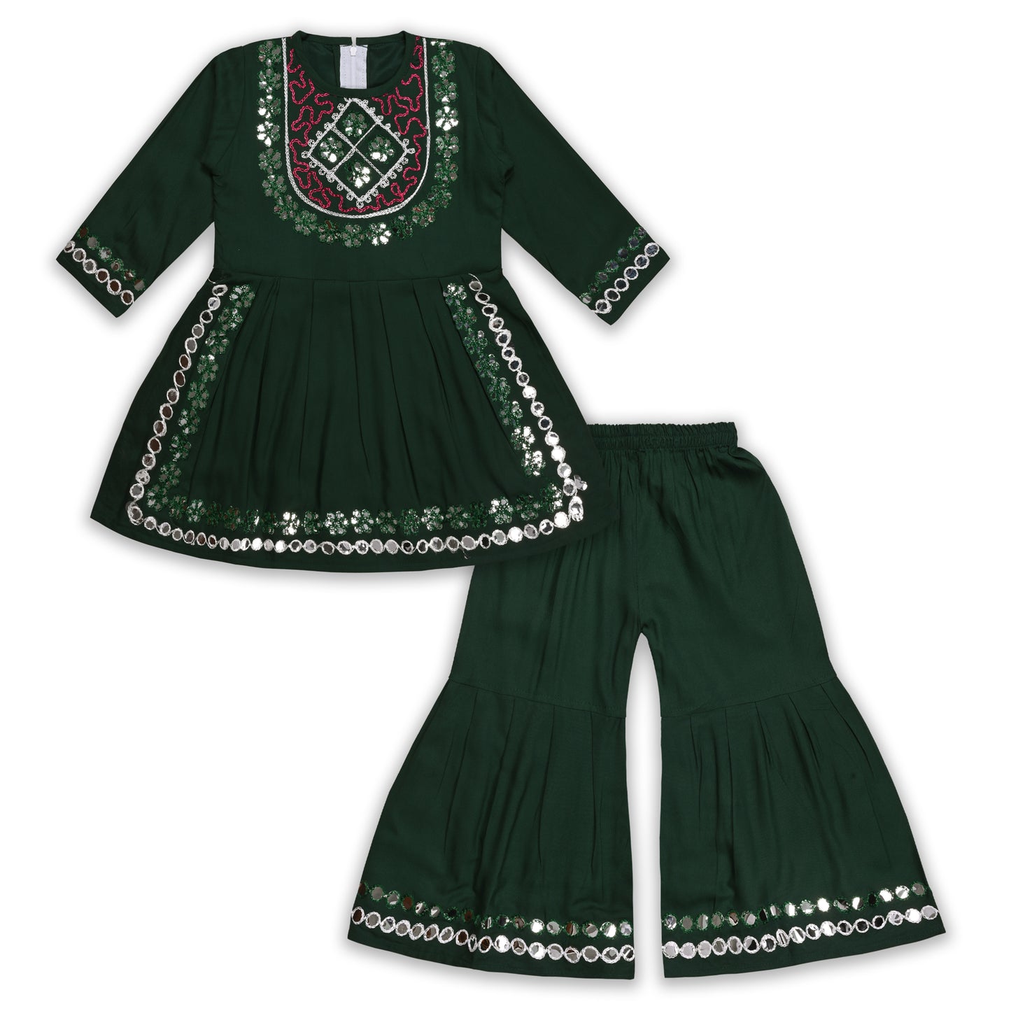 Girls Satin Kurti with Sharara Pants Set