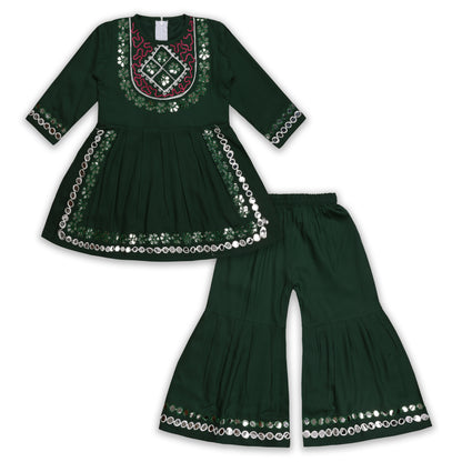 Girls Satin Kurti with Sharara Pants Set