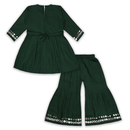 Girls Satin Kurti with Sharara Pants Set