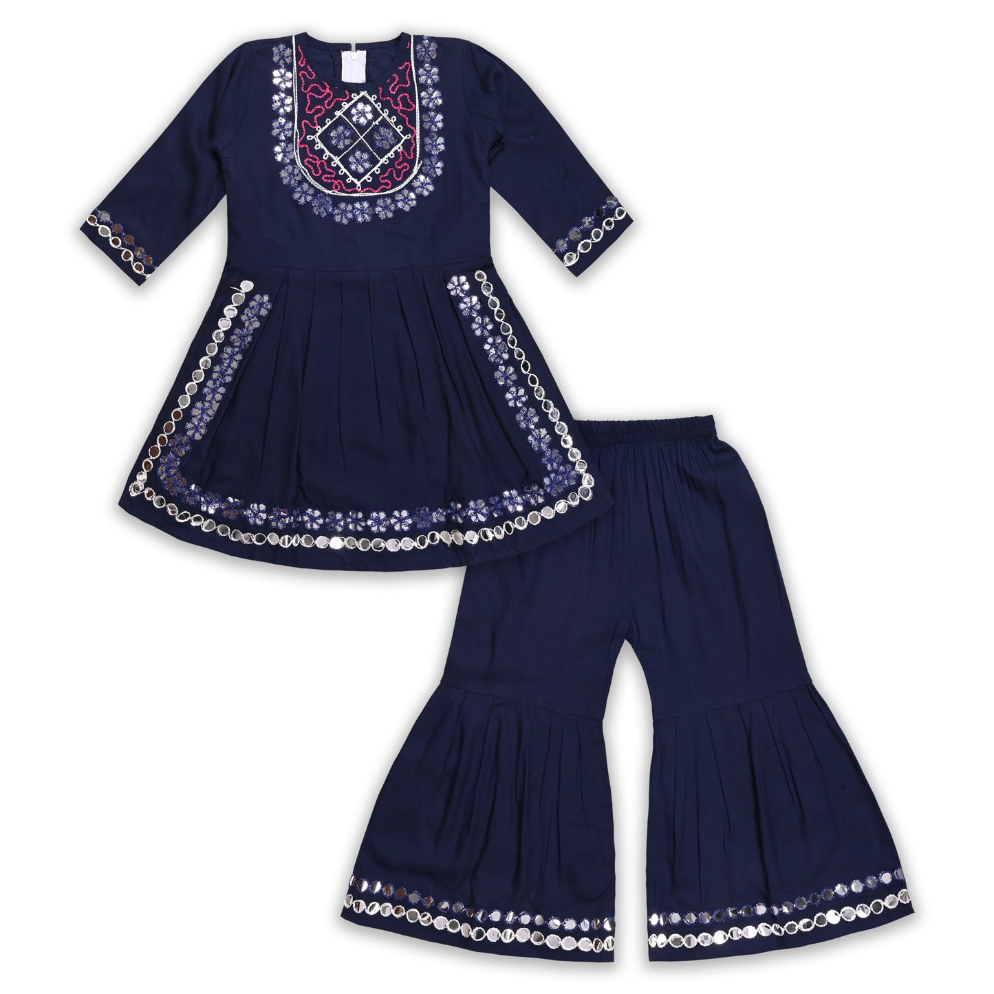 Girls Satin Kurti with Sharara Pants Set