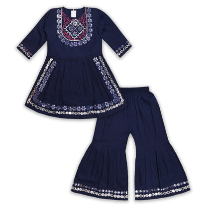 Girls Satin Kurti with Sharara Pants Set