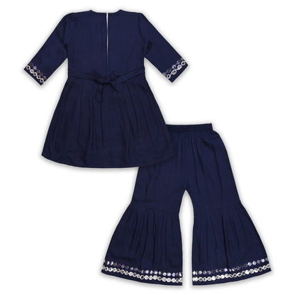 Girls Satin Kurti with Sharara Pants Set