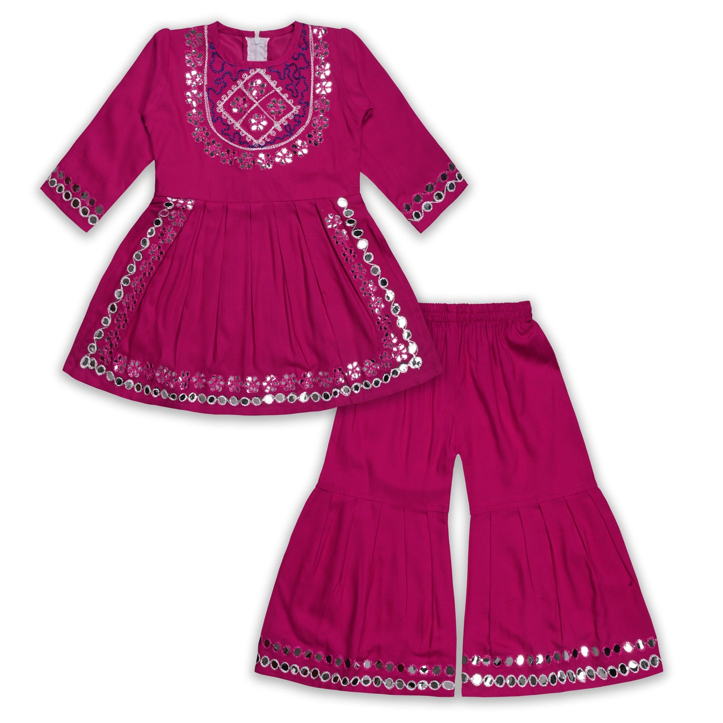 Girls Satin Kurti with Sharara Pants Set