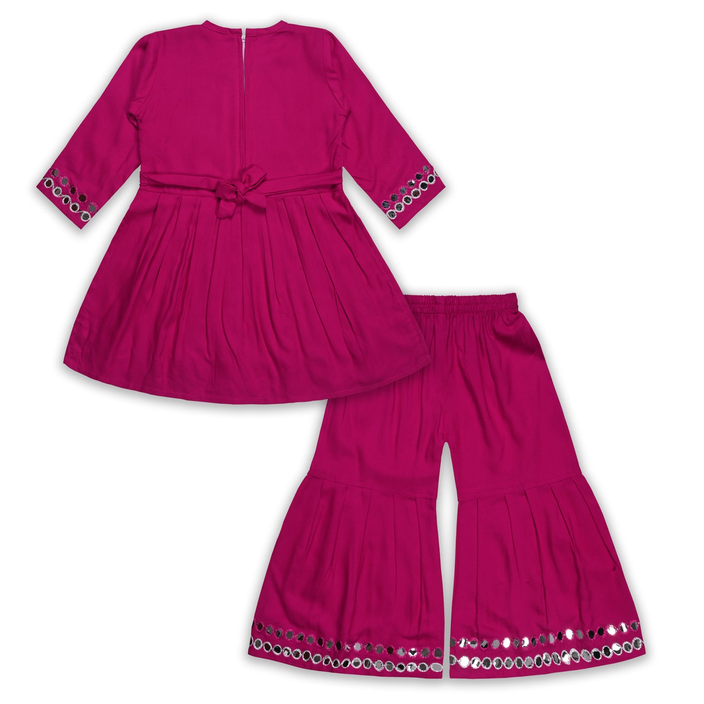 Girls Satin Kurti with Sharara Pants Set