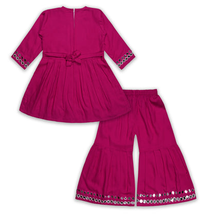 Girls Satin Kurti with Sharara Pants Set