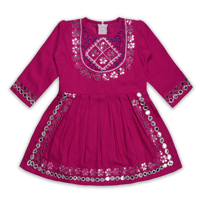 Girls Satin Kurti with Sharara Pants Set