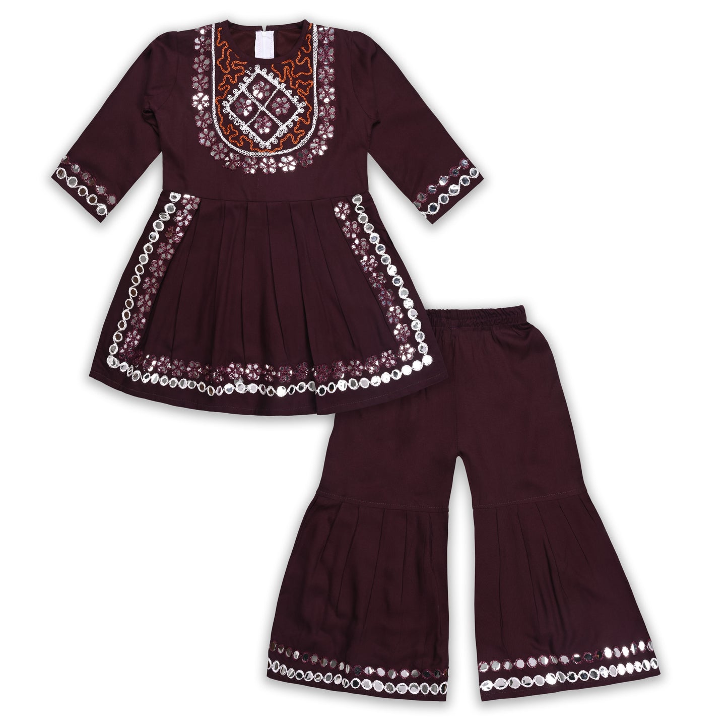 Girls Satin Kurti with Sharara Pants Set