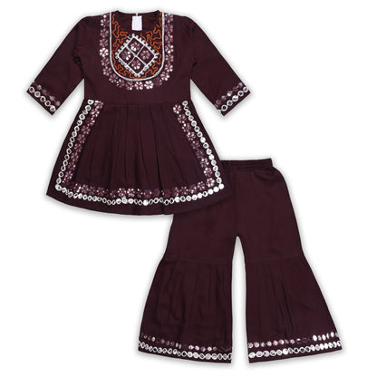 Girls Satin Kurti with Sharara Pants Set