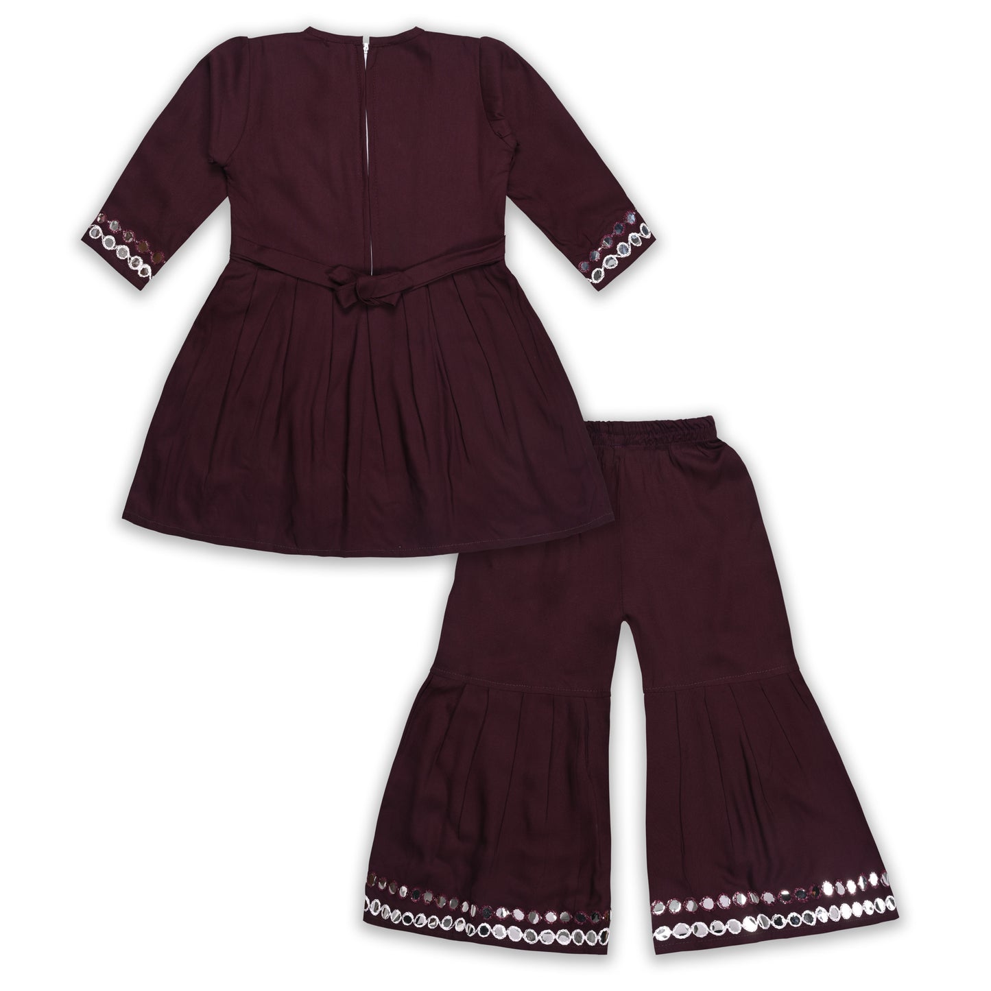 Girls Satin Kurti with Sharara Pants Set
