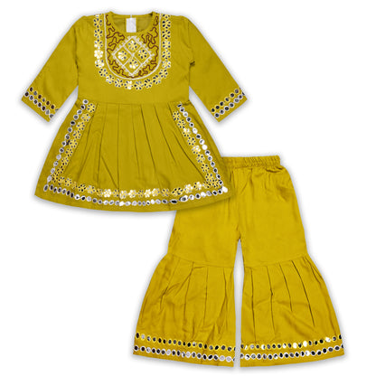 Girls Satin Kurti with Sharara Pants Set