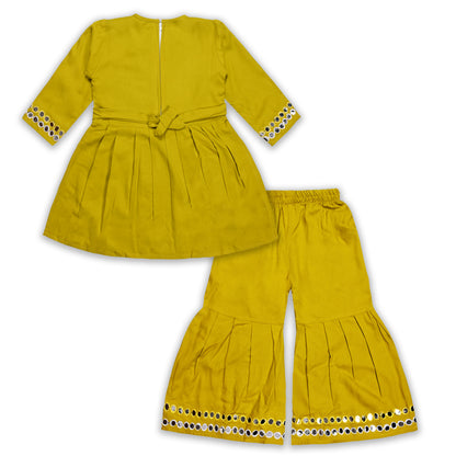 Girls Satin Kurti with Sharara Pants Set