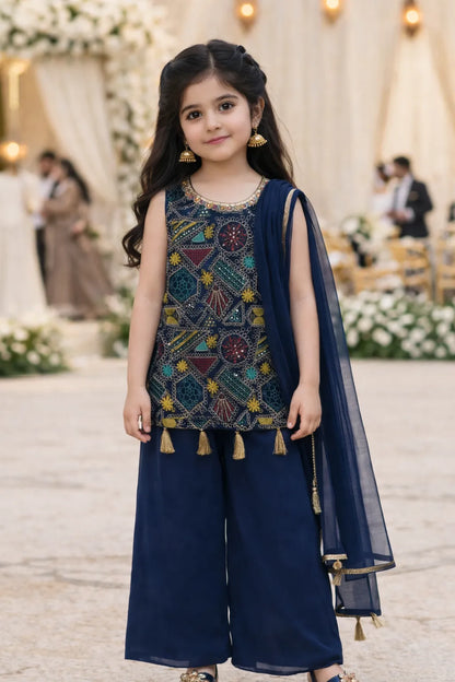 Elegant Georgette Ethnic Kurti Set with Palazzo & Dupatta