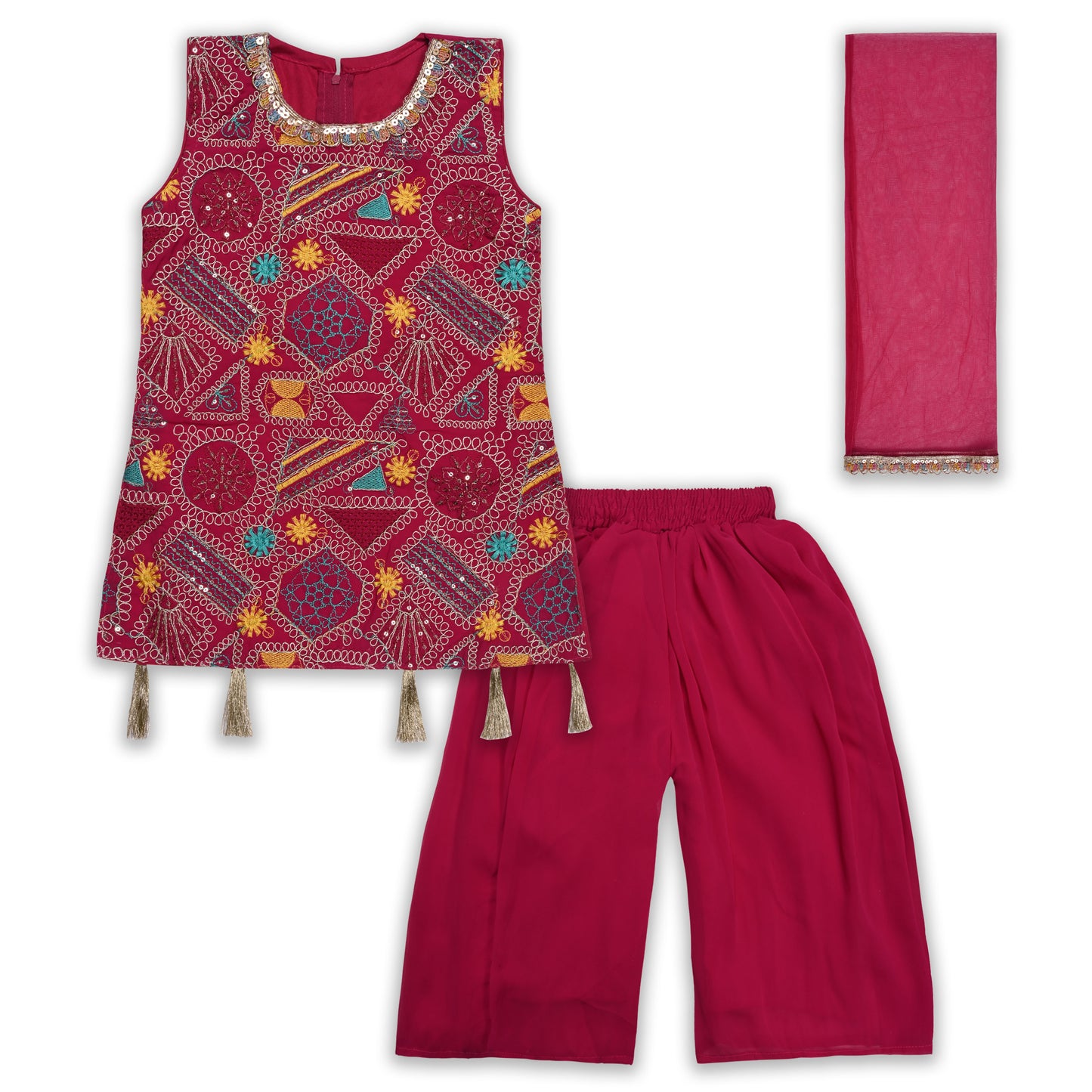 Girls Ethnic Kurta Palazzo Set with Dupatta