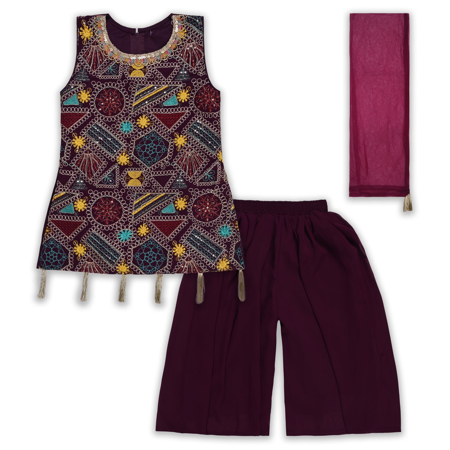Girls Ethnic Kurta Palazzo Set with Dupatta