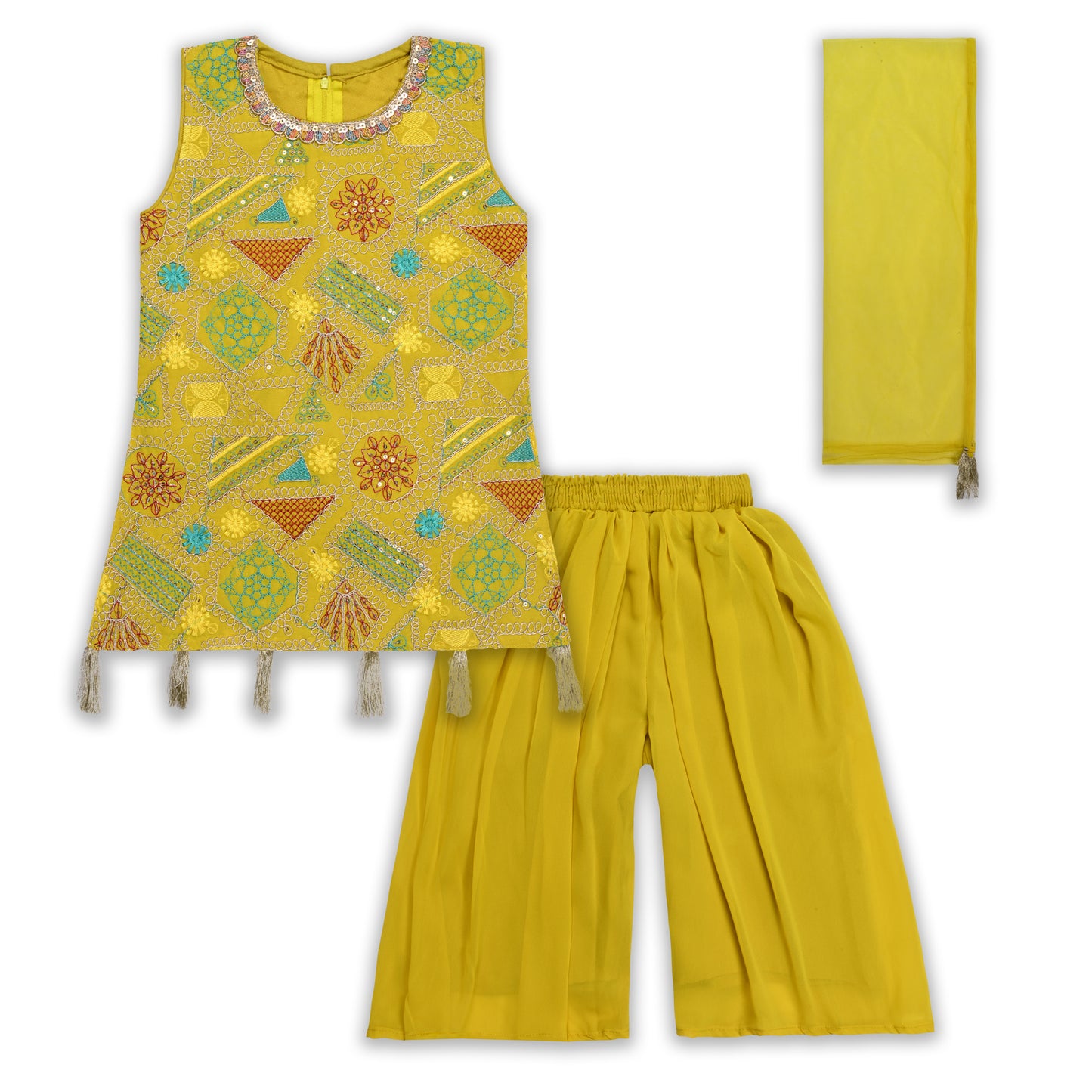 Girls Ethnic Kurta Palazzo Set with Dupatta