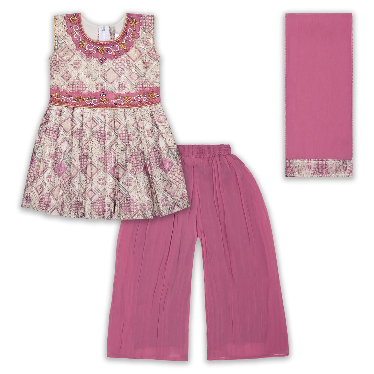 Elegant Satin Ethnic Kurti Set with Palazzo & Dupatta