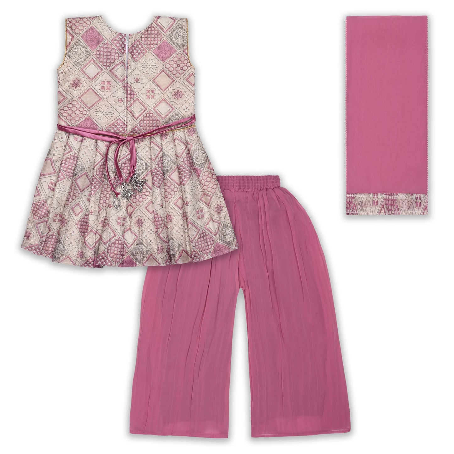 Elegant Satin Ethnic Kurti Set with Palazzo & Dupatta