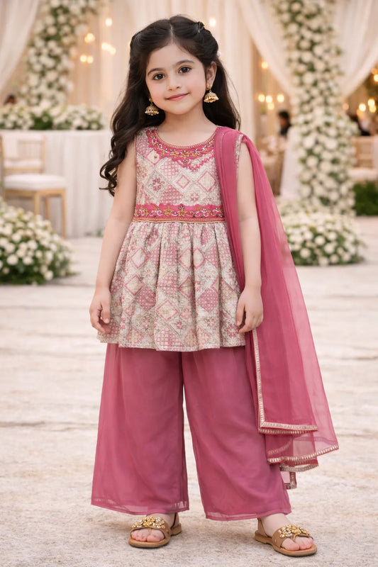 Elegant Satin Ethnic Kurti Set with Palazzo & Dupatta