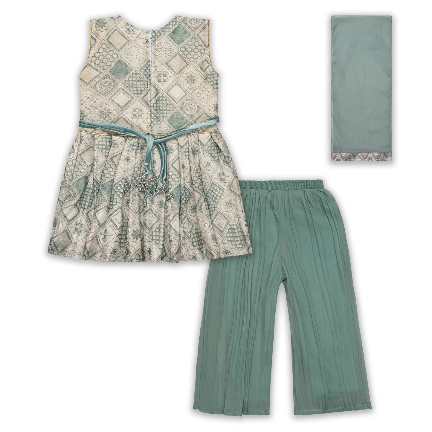 Elegant Satin Ethnic Kurti Set with Palazzo & Dupatta