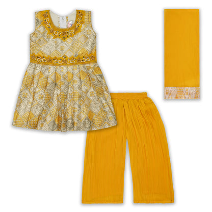 Elegant Satin Ethnic Kurti Set with Palazzo & Dupatta