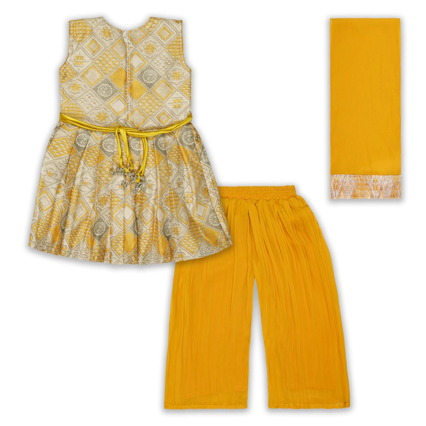 Elegant Satin Ethnic Kurti Set with Palazzo & Dupatta